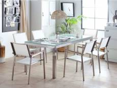 Ensemble table en verre effet brisé avec 6 chaises blanches grosseto 134290