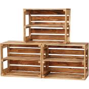 GrandBox Caisse en bois flammé 50x40x30 cm avec étagère