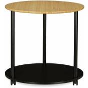 Helloshop26 - Table d'appoint ronde sur roulettes diamètre 60 cm bois et noir - Bois