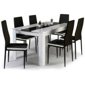 Idmarket - Ensemble table à manger georgia 140 cm blanche et noire et 6 chaises romane noires liseré blanc - Noir