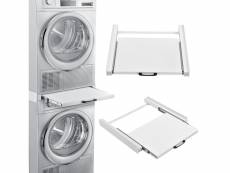 Kit de superposition universel cadre avec tablette coulissante pour lave-linge sèche-linge standard 60 cm machine à laver acier laqué blanc [en.casa]