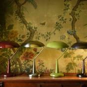 Lampe de bureau en métal abat-jour soucoupe vert vintage