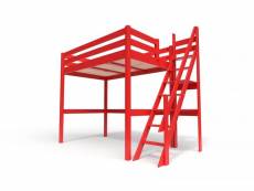 Lit mezzanine bois avec escalier de meunier sylvia 120x200 rouge 1120-Red