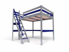 Lit mezzanine bois avec escalier de meunier sylvia 140x200 gris alu,bleu 1140-GABL