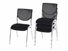 Lot de 4 chaises de conférence, visiteur t401, empilable ~ siège noir, pieds chromés