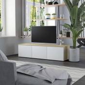 Meuble TV Blanc et chêne sonoma 120x34x30 cm Aggloméré