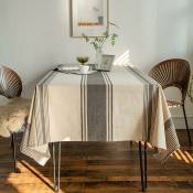 Nappe en toile de jute marron en coton et lin à rayures pour table de pique-nique en tissu lourd pour table de café, décoration de cuisine