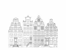 Papier peint panoramique maisons bordant les canaux d'amsterdam dessinées noir et blanc - 159103 - 2,79 m x 2,79 m 159103