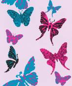 Papier Peint Papillons très Girly - Rose - 10 m x 0,53 m