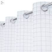 Rideaudiscount - Voilage Grande Hauteur 140 x 280 cm à Oeillets Motif Géométrique Imprimé Carrés Blanc Gris - Blanc