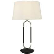 Searchlight - Jazz Lampe de table 1 lumière, argent satiné et noir, interrupteur à tirette en velours blanc