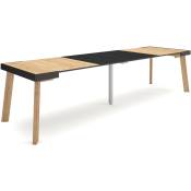 Skraut Home - Table console extensible, Console meuble, 300, Pour 14 personnes, Pieds en bois, Style moderne, Chêne et noir