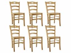 Suzy - lot de 6 chaises naturelles et assises en bois