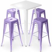 Table de bar blanche + X4 tabourets de bar en acier mat Set Bistrot Stylix Design Industriel - Nouvelle édition Violet pastel - - Violet pastel