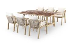 Table en céramique terre cuite 205x105 et 6 chaises en corde beige