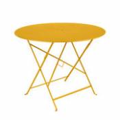 Table pliante Bistro / Ø 96 cm - 5 personnes / Trou parasol - Fermob jaune en métal