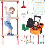 Vevor - Parcours Ninja pour Enfants Kit Slackline et Parcours d'Obstacles 2x15,24 m Charge 226,8 kg 10 Obstacles Equipement de Jeu Exterieur avec