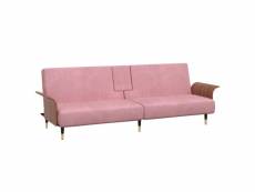 Vidaxl canapé-lit avec porte-gobelets rose velours