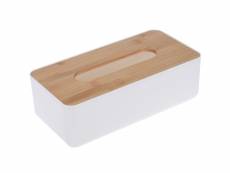 Boîte à mouchoirs rectangulaire plastique blanc et bambou