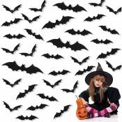 Ccykxa - Décoration de chauves-souris 3D d'Halloween, 72 pièces fournitures de fête d'Halloween décoratives chauves-souris effrayantes autocollant