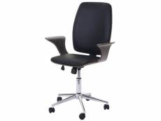 Chaise de bureau hwc-c54, bois courbé, chaise pivotante, similicuir ~ design bois de noyer, tissu noir