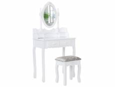 Coiffeuse avec miroir, table de toilette avec tabouret, meuble de chambre, 75*40*145 cm