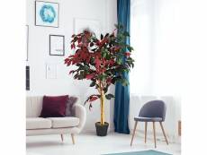 Costway 120cm plante artificielle, arbre ficus artificiel en pot, simulation de ficus aux feuilles mixtes rouges et vertes, convient pour patio, salon