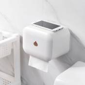 Distributeur de Papier Toilette Étanche Porte-Papier Rouleau Hygiénique Mural sans Perçage Auto-adhésif avec Tige pour Salle de Bain (Blanc)