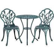 Ensemble de Table et Chaise Salon de Jardin Balcon Kit de Bistro 2 Chaise 1 Table en Alliage Aluminium Vert - Yaheetech