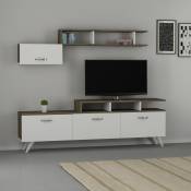 Ensemble meuble TV HIRA 135 cm blanc et noyer