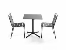 Ensemble table de jardin carrée et 2 chaises métal gris - palavas