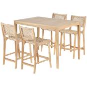 Ensemble table et 4 chaises semi-hautes en bois d'acacia FSC blanchi