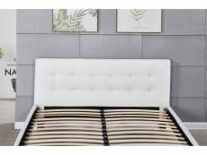 Frederic - solide et confortable lit avec sommier + tête de lit capitonnee couleur blanc + pieds en 10 cm pour matelas en 160x200 - 2 x 13 lattes - re
