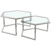 Homy France - Lot de 2 tables basses Gigogne hexagona chrome et plateau verre tTransparent
