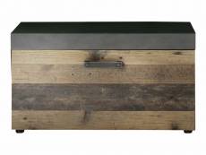 Indy - meuble chambre. Banc de rangement en mélaminé coloris bois effet vieilli avec finition gris ciment . L - h - p : 80 / 45 / 37 cm.