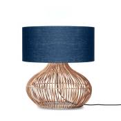 Lampe de table rotin abat-jour lin naturel/bleu denim,