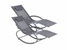 Lot de 2 bains de soleil à bascule set de fauteuils de jardin à repose-tête amovible transats design à sèchage rapide capacité de charge 120 kg acier