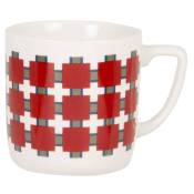 Mug en céramique blanche motifs graphiques rouges et verts