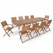 Oviala - Table extensible et 10 chaises en bois - Bois