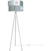 Paco Home Lampe pour enfants Lampe Lampadaire Chambre d'enfant Lampe motif étoiles E27 Trois Pieds Blanc, Bleu (Ø45.5 cm)