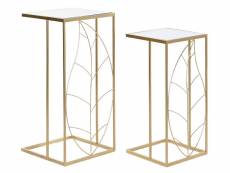 Set de 2 table d'appoint carrée en métal doré et miroir - longueur 37 x profondeur 37 x hauteur 65 cm