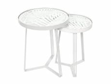 Sova - tables gigognes blanches motif feuilles