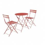 Sweeek - Salon de jardin bistrot pliable - Emilia rond Terra Cotta - Table Ø60cm avec deux chaises pliantes. acier thermolaqué - Terracotta