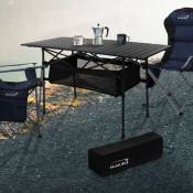 Table de Camping Pliante Noire, 118 x 55 x 64,5 cm, Plateau de Table Enroulable en Aluminium, avec Sac de Transport, Table d'Extérieure avec Poche