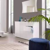 Web Furniture - Buffet de salon 2 portes 4 tiroirs blanc brillant c