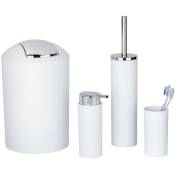 Wenko - Set accessoires salle de bain Calvo distributeur de savon liquide, gobelet à brosse à dent, brosse wc, poubelle salle de bain 6,5L, chromé,