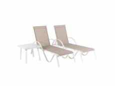 2 chaises longues inclinables avec accoudoirs+1 table d'appoint,blancet B84942969