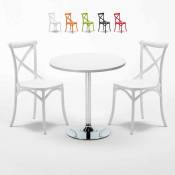 Ahd Amazing Home Design - Table ronde blanche 70x70cm Avec 2 Chaises Colorées Intérieur bar café Vintage Long Island Couleur: Blanc