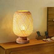 Bambou Tissage Lampe de Table Petit Exquis Abat-Jour en Bambou Lampe de Chevet Style Japonais Veilleuse Lampe de Table Décorative pour Chambre,