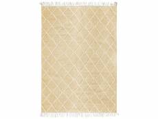 Boho croisillons - tapis coton motif croisillons en laine épaisse naturel 190x290